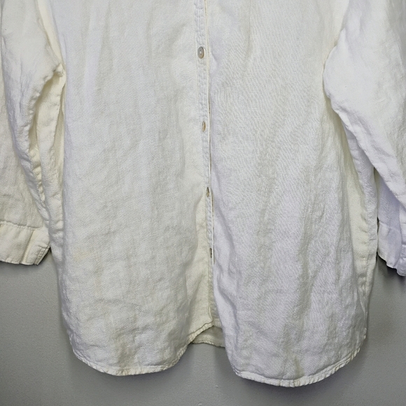 Hot Cotton Top Womens Large White 100% Linen Summer Button Up Casual Neutral - Picture 2 of 10